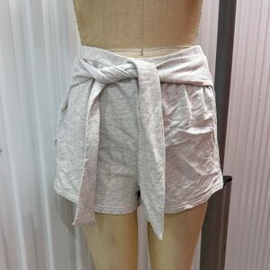 High Waist Light Gray Tie-Front Shorts